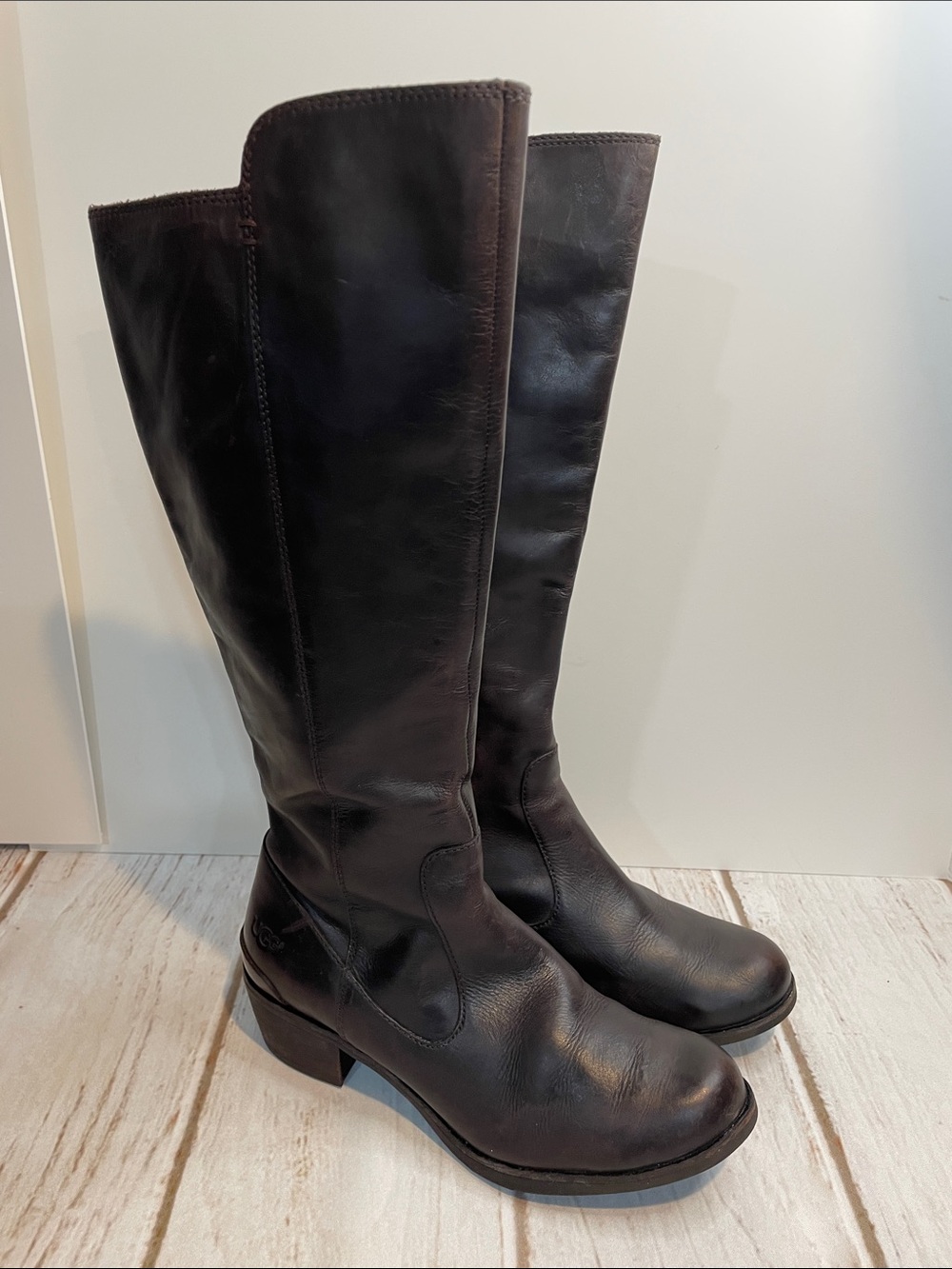 UGG CIERRA Brown Leather Boots Knee High Tall Riding Size US 7.5 RARE
